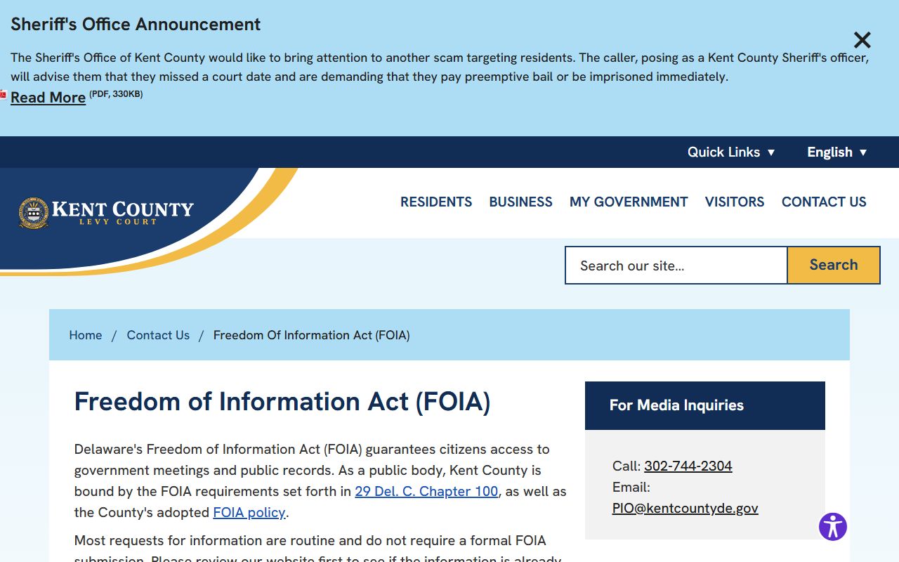 Kent County 72 Hour Booking FOIA request page