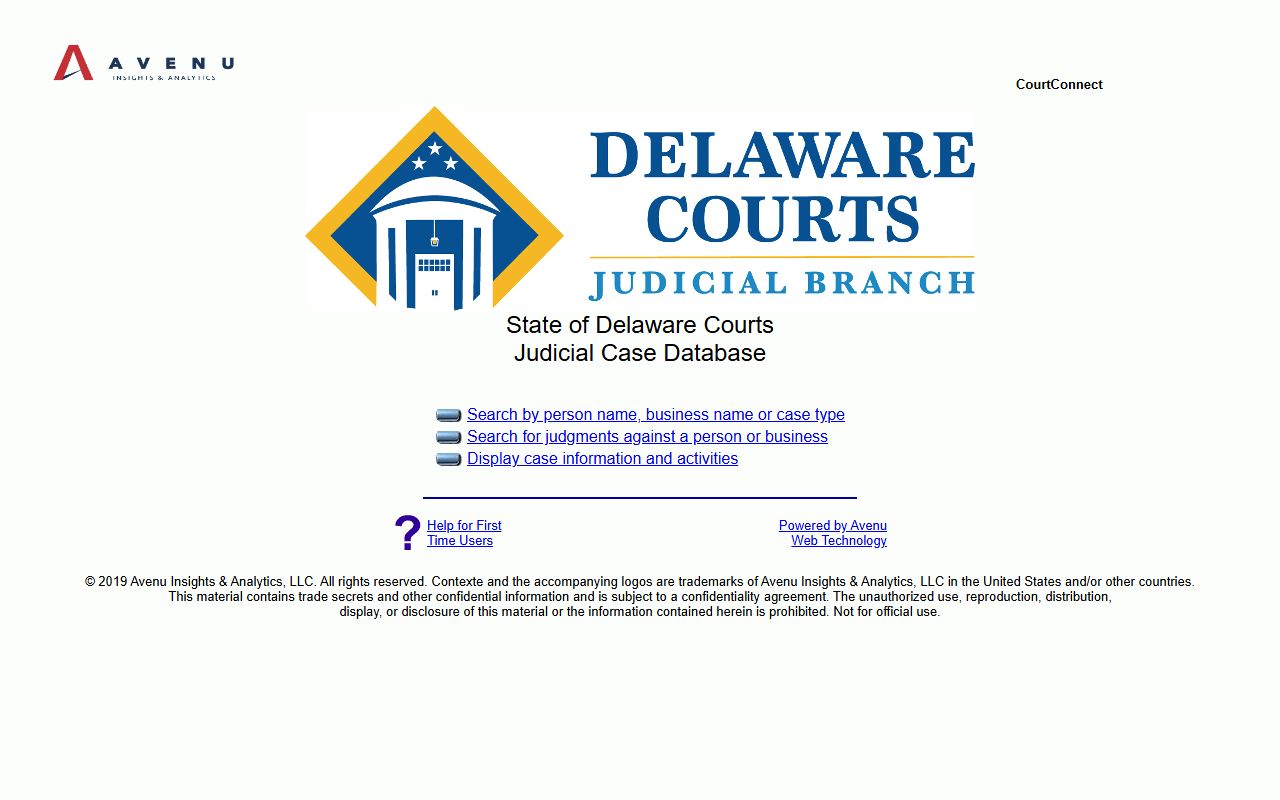 Delaware CourtConnect portal for 72 Hour Booking case search