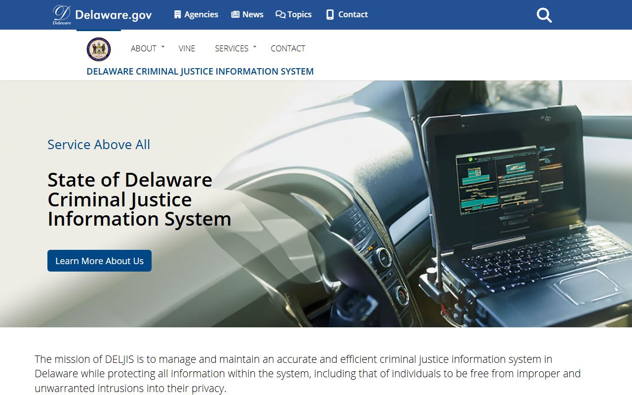 DELJIS homepage for Delaware 72 Hour Booking and warrant review