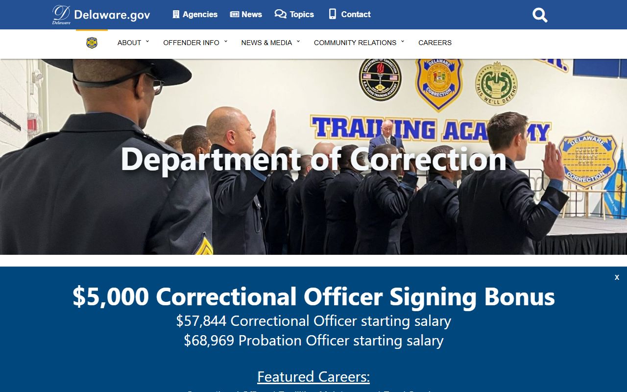 Delaware Department of Correction 72 Hour Booking main website